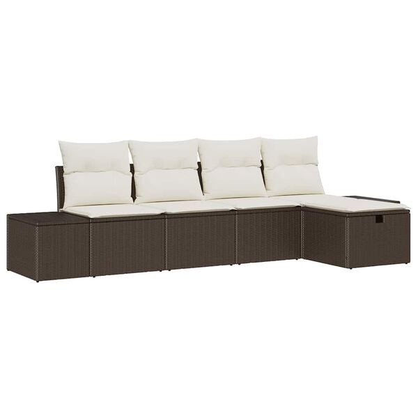 vidaXL Ensemble de canap&eacute; de jardin 5 pcs Marron polyrotin