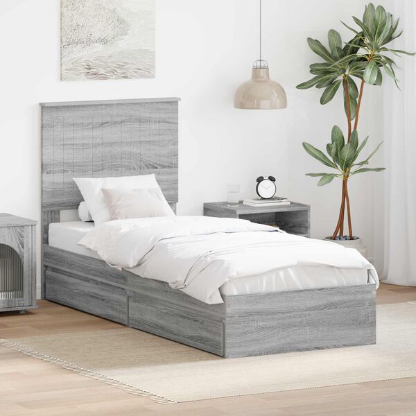 vidaXL Lit de Rangement Gris Sonoma 75 x 190 cm Bois d'ing&eacute;nierie