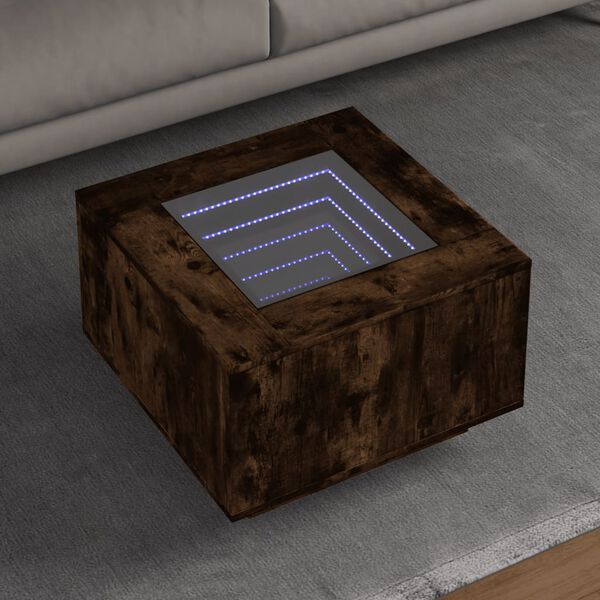 vidaXL Table basse avec LED ch&ecirc;ne fum&eacute; 60x60x40 cm bois d'ing&eacute;nierie