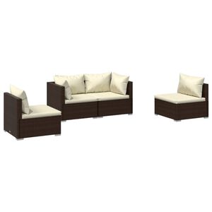 vidaXL Salon de jardin 4 pcs avec coussins R&eacute;sine tress&eacute;e Marron