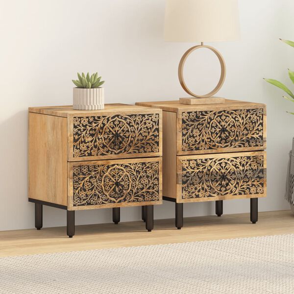 vidaXL Tables de chevet 2 pcs 40x33x46 cm Bois de manguier solide