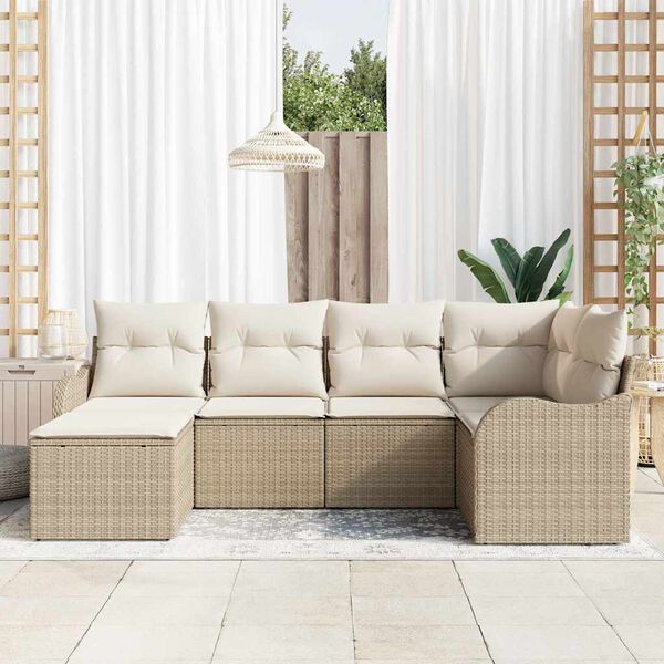 vidaXL Ensemble de canap&eacute; de jardin 6 pcs Beige Poly rotin