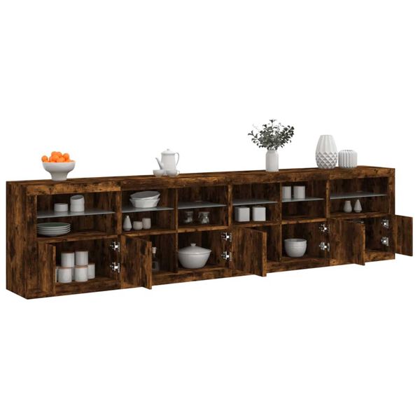 vidaXL Buffet avec lumi&egrave;res LED ch&ecirc;ne fum&eacute; 283x37x67 cm