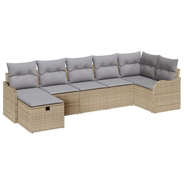 vidaXL Ensemble de canap&eacute; de jardin 7 pcs Beige Poly rotin