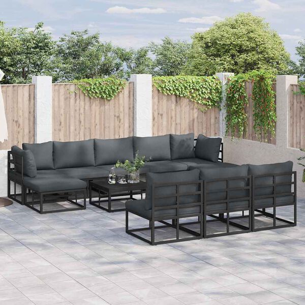 vidaXL Ensemble de canap&eacute; de jardin avec coussin 11 pcs Noir Aluminium