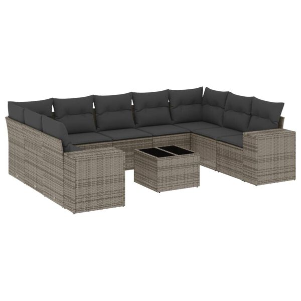 vidaXL Salon de jardin avec coussins 10 pcs gris r&eacute;sine tress&eacute;e