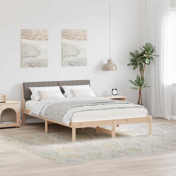 vidaXL Cadre de lit Marron et taupe 140 x 190 cm Bois massif en pin