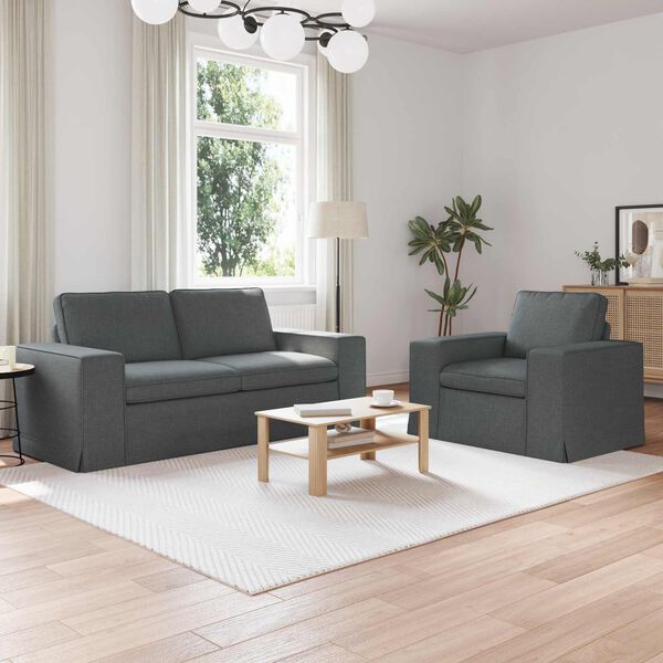 vidaXL Canap&eacute; 2 pcs Gris fonc&eacute;