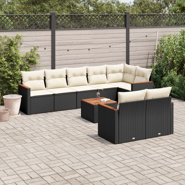vidaXL Salon de jardin 9 pcs avec coussins noir r&eacute;sine tress&eacute;e