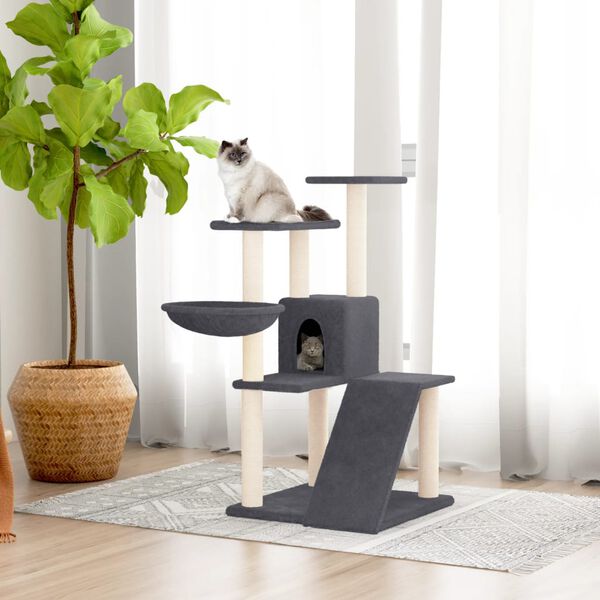 vidaXL Arbre &agrave; chat avec griffoirs en sisal Gris fonc&eacute; 94 cm
