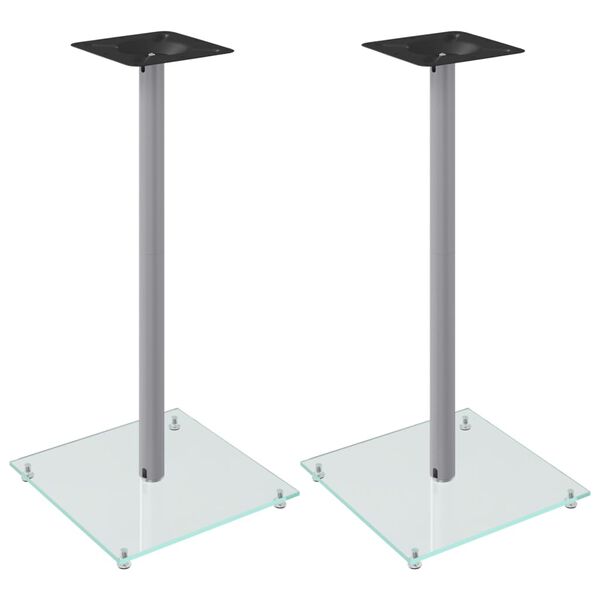 vidaXL Supports de haut-parleurs 2 pcs argenté verre trempé 1 pilier