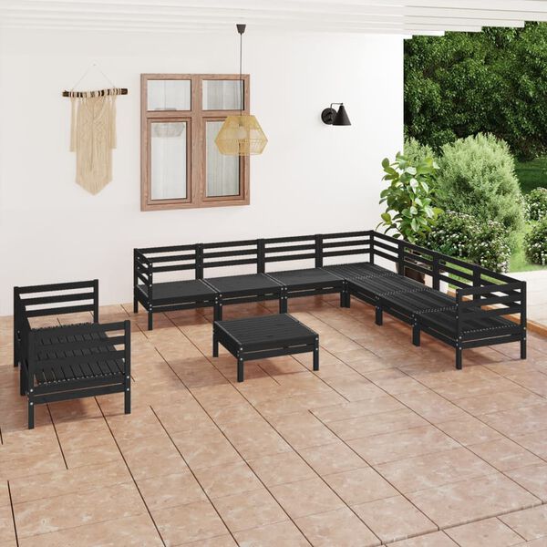 vidaXL Salon de jardin 10 pcs Bois de pin massif Noir