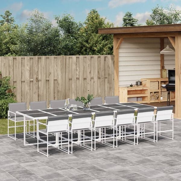 vidaXL Ensemble &agrave; manger de jardin avec coussins 13pcs blanc textil&egrave;ne