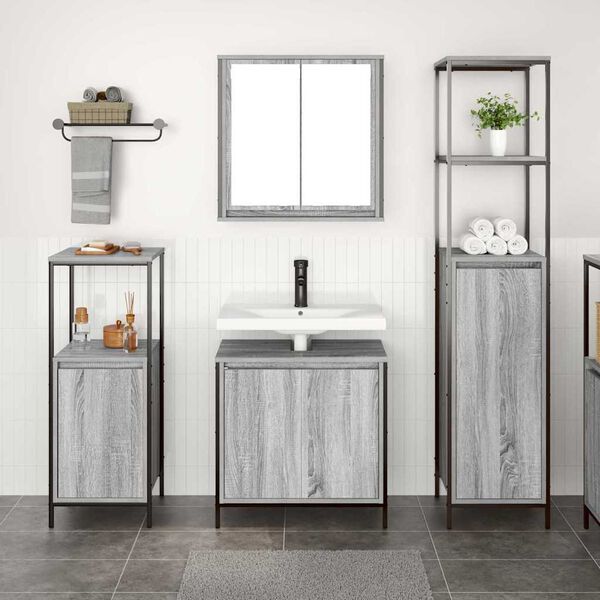 vidaXL Ensemble de mobilier de salle de bain 3 pcs Gris Sonoma et noir