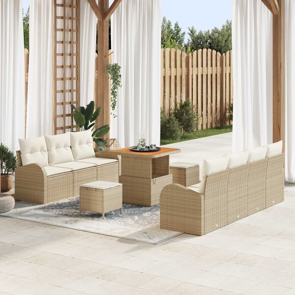 vidaXL Ensemble de canap&eacute; de jardin 10 pcs Beige polyrotin