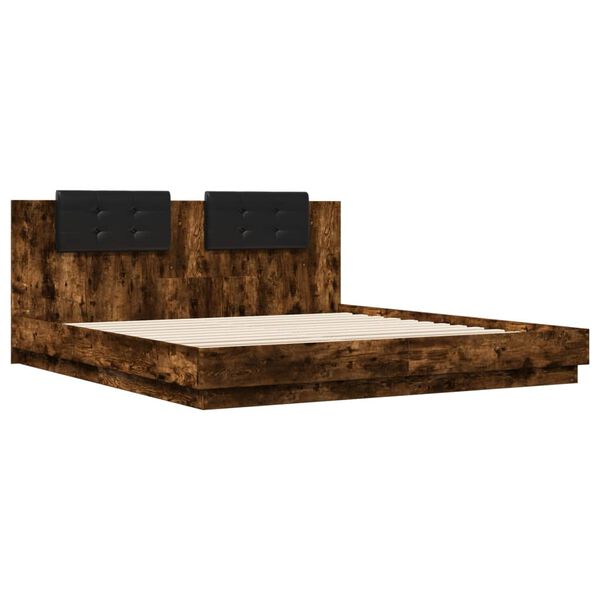 vidaXL Cadre de lit avec LED sans matelas ch&ecirc;ne fum&eacute; 200x200 cm