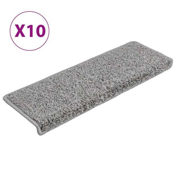 vidaXL Tapis d'escalier 10 pièces 65 x 21 x 4 cm Gris Bord rectangulaire