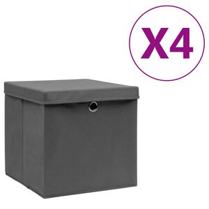 vidaXL Bo&icirc;tes de rangement avec couvercles 4 pcs 28x28x28 cm Gris