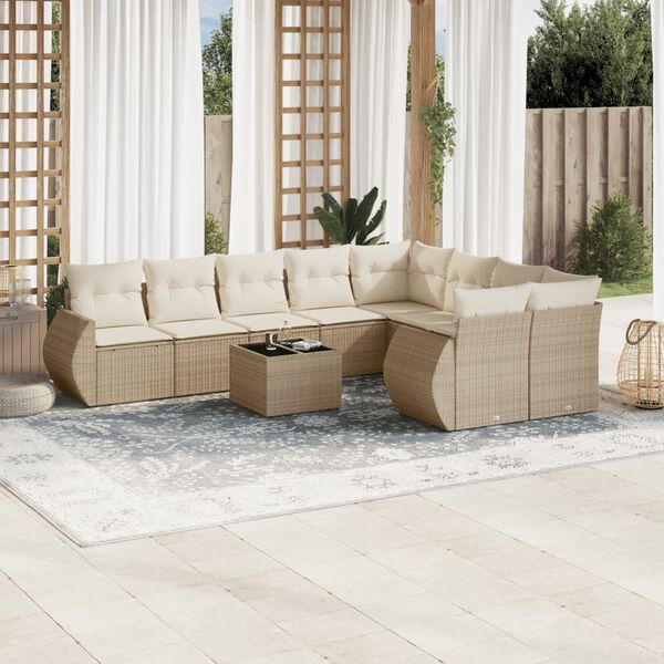 vidaXL Salon de jardin avec coussins 10 pcs beige r&eacute;sine tress&eacute;e