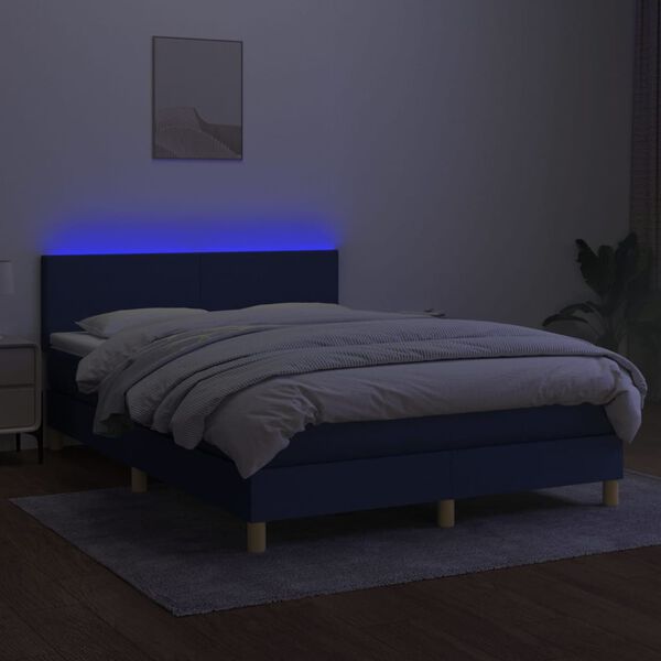 vidaXL Sommier &agrave; lattes de lit avec matelas LED Bleu 140x190 cm Tissu