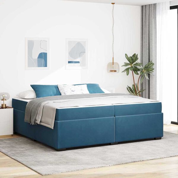 vidaXL Cadre de lit avec matelas Bleu fonc&eacute; 200 x 200 cm tissu