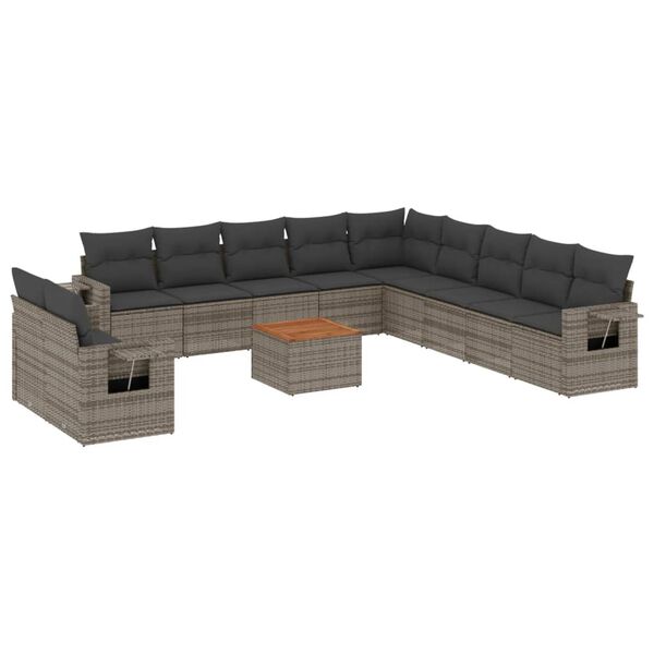 vidaXL Salon de jardin avec coussins 12 pcs gris r&eacute;sine tress&eacute;e
