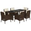 vidaXL Ensemble &agrave; manger de jardin et coussins 7 pcs marron rotin