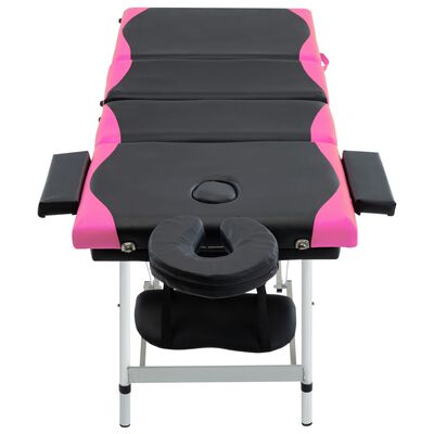 vidaXL Table de massage pliable 4 zones Aluminium Noir et rose