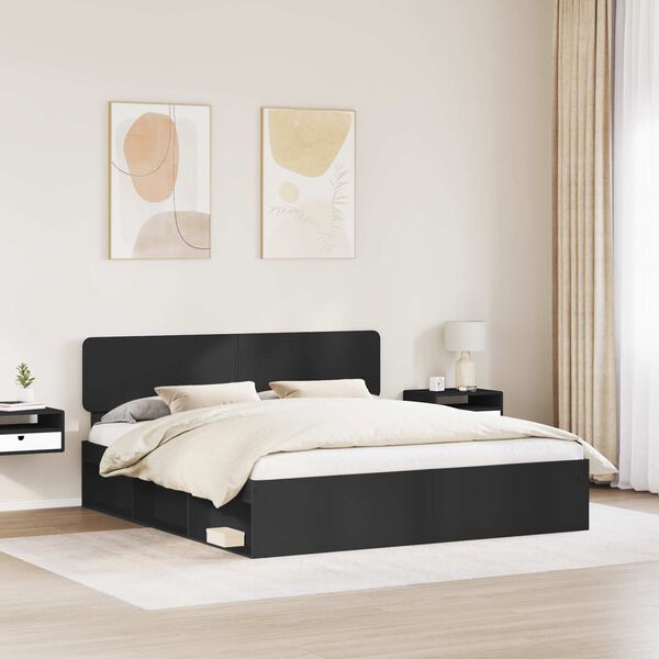 vidaXL Cadre de lit avec t&ecirc;te de lit Noir 200 x 200 cm Pin massif