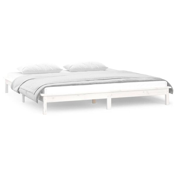 vidaXL Cadre de lit &agrave; LED sans matelas blanc 200x200 cm bois massif