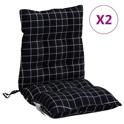 vidaXL Coussins de chaise à dossier bas lot de 2 motif à carreaux noir