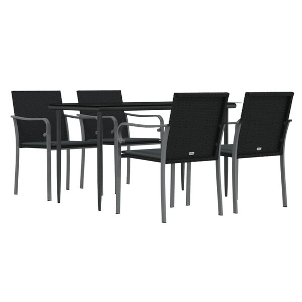 vidaXL Ensemble &agrave; manger de jardin 5 pcs coussins r&eacute;sine tress&eacute;e acier