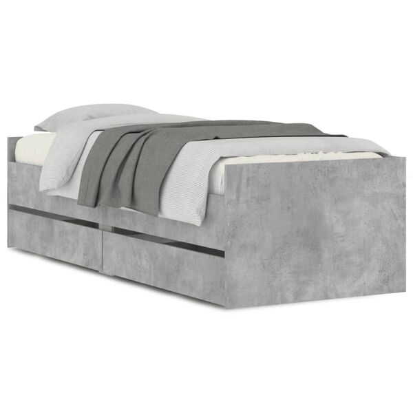 vidaXL Cadre de lit avec tiroirs sans matelas gris b&eacute;ton 90x200 cm