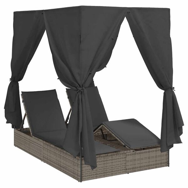 vidaXL Transat double avec toit Gris 205 x 129 x 200 cm Rattan PE