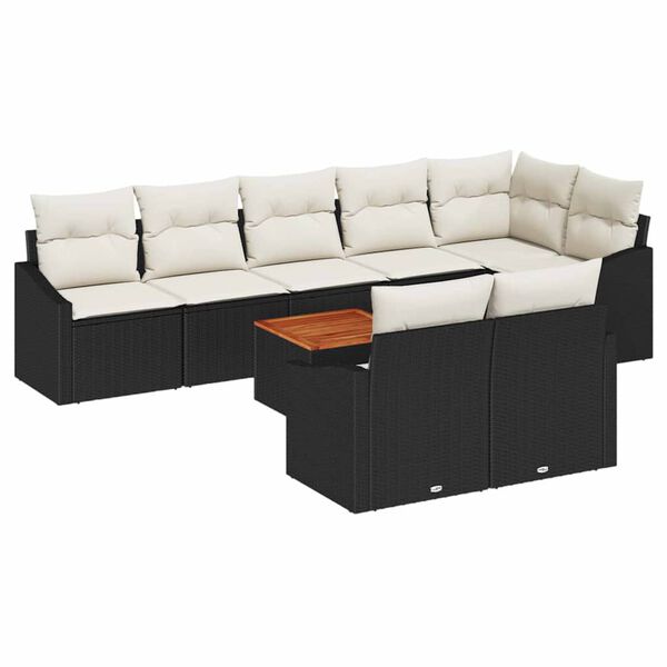 vidaXL Ensemble de canap&eacute; de jardin avec coussin 9 pcs Noir polyrotin