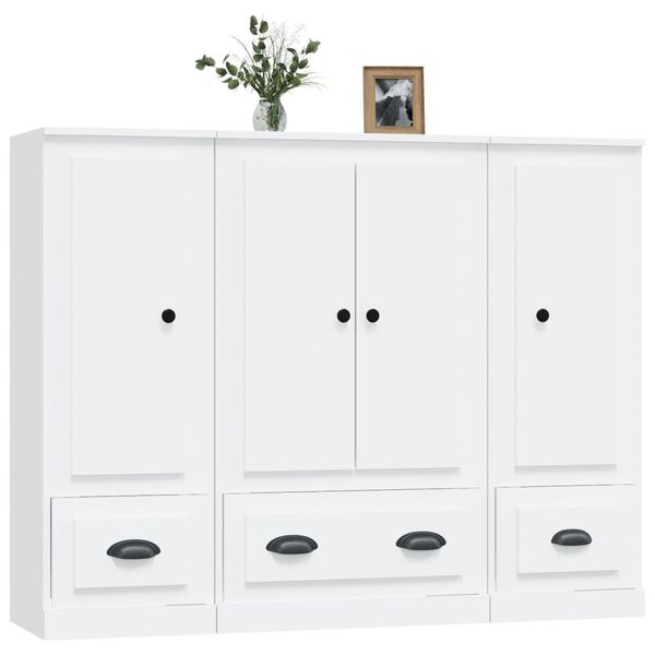 vidaXL Buffets 3 pcs blanc bois d'ing&eacute;nierie