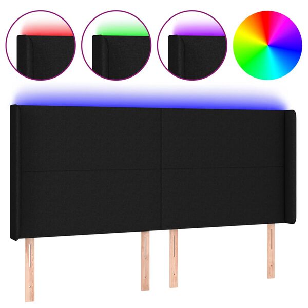 vidaXL T&ecirc;te de lit &agrave; LED Noir 183x16x118/128 cm Tissu