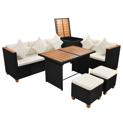 vidaXL Salon de jardin 7 pcs avec coussins Résine tressée Noir