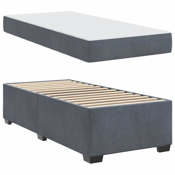 vidaXL Cadre de lit avec matelas Gris fonc&eacute; 90 x 200 cm tissu