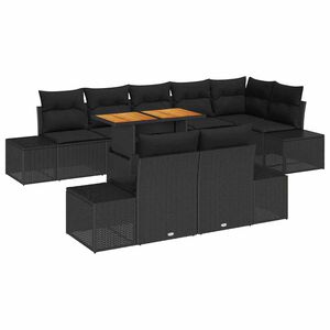 vidaXL Ensemble de canap&eacute; de jardin 9 pc Noir polyrotin