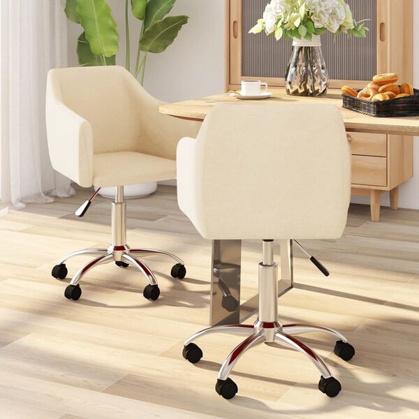 vidaXL Chaises pivotantes &agrave; manger lot de 2 Cr&egrave;me Tissu