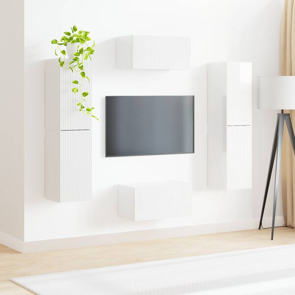 vidaXL Ensemble meuble TV 6 pcs Blanc brillant Bois d'ing&eacute;nierie