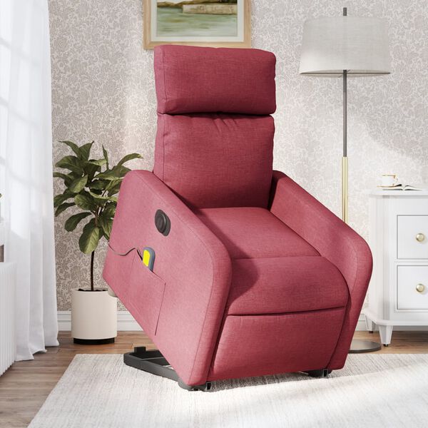 vidaXL Fauteuil inclinable de massage &eacute;lectrique Rouge bordeaux Tissu