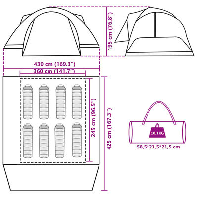 vidaXL Tente familiale Crossvent 8 personnes vert imperméable