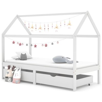 vidaXL Cadre de lit d'enfant avec tiroirs Blanc Pin massif 90x200 cm