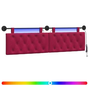 vidaXL T&ecirc;te de lit suspendue Avec lumi&egrave;re LED Bordeaux Velours