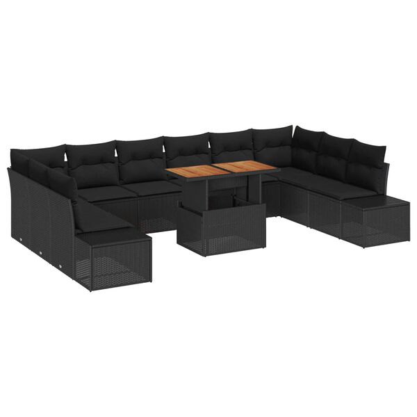 vidaXL Ensemble de canap&eacute; de jardin 11 pcs Noir Poly rotin
