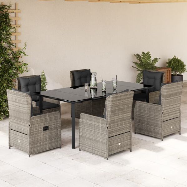 vidaXL Ensemble &agrave; manger de jardin et coussins 7 pcs gris clair rotin