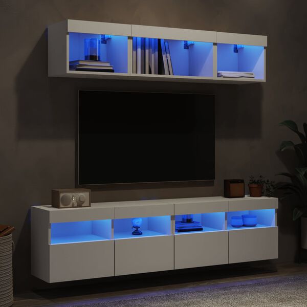 vidaXL Unit&eacute;s murales TV avec LED 5 pcs blanc bois d'ing&eacute;nierie