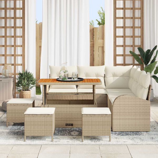 vidaXL Ensemble de canap&eacute; de jardin avec coussin 9 pcs Beige et cr&egrave;me